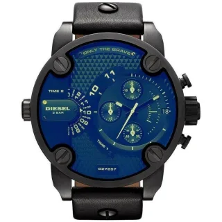 Diesel DZ7257 Bad Ass Chronograph Blaues Zifferblatt Schwarzes Leder Herrenuhr