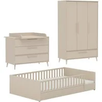 PAIDI Babymöbel-Set LITTLE FLO, 4-teiliges Kinderzimmer in Beige, hochwertiges Komplettset, (Spar-Set, 4-tlg., 120x200cm Bodenbett, Kleiderschrank 3-türig, Wickelkommode & Aufsatz), Jugendzimmer, Soft-Close, mitwachsendes Bett - 3-fach umbaubar