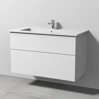 Sanipa 3way Keramik-Set Venticello Keramik-Waschtisch und Unterbau mit 2 Auszügen, Weiß-Soft SM32443