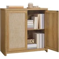 VASAGLE Buffet Küchenschrank im Boho-Stil, Türen Rattan-Optik verstellbare Ablage, Wohnzimmer,38 x 80 x 80 cm (T x B x H)