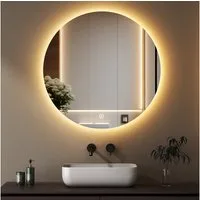 WDWRITTI Badspiegel Rund 80cm mit beleuchtung LED Spiegel Bad groß (Rundspiegel 80x80cm, 3Lichtmodi, Dimmbar, Speicherfunktion, Touch), LED Kosmetikspiegel