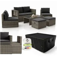 Juskys Gartenlounge-Set Salou, (6-tlg), für 6 Personen, Polyrattan, Glasplatte, mit Kissen & Abdeckung