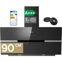 CIARRA Kopffreihaube 90 cm Dunstabzugshaube A+++ 650 m³/h starke Saugleistung LED VMB9736F Serie 4 Stufen Inkl. BOOST 90 cm Dunstabzugshaube A+++ 650 m³/h starke Saugleistung LED VMB9736F, Leise Schräghaube WIFI-APP Touch Control Umluft & Abluft