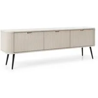 Lomadox Lowboard ZARA-160, in Kaschmir beige mit Rillen gerillt Füße Metall schwarz 168x56x39 cm