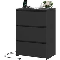 Homfa Nachttisch Nachtschrank Nachtkommode Nachtkonsole (1-St), 3 Schubladen, 45x38x66 cm, Schwarz
