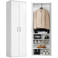 mokebo Mehrzweckschrank Der Lange (60x180 cm, mit einer Kleiderstange & Schuhfächern) Made in Germany, Garderobenschrank, Flurschrank, Schuhschrank in Weiß