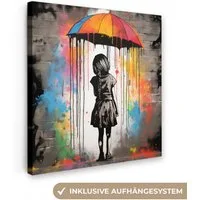 OneMillionCanvasses® Leinwandbild Mädchen - Kunst - Regenschirm - Graffiti - Farben - Wand, Fotodruck (1 St), Wandbild, Deko Schlafzimmer Wohnzimmer Flur 20x20 cm