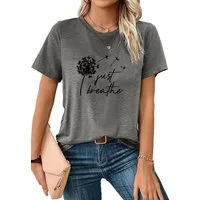 PYLIKE Kurzarmshirt Damen Sommer Casual T-Shirt mit Löwenzahn Print Tee