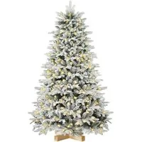 Salcar Künstlicher Weihnachtsbaum mit LED-Beleuchtung Tannenbaum Künstlich mit Licht mit Echtholzständer, Fichte, 180 cm Christbaum mit 908 Spritzguss-Zweige, 330 LEDs, Schnee-Effekt
