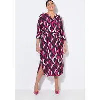 Ulla Popken Midikleid Maxikleid A-Linie Tunika-Ausschnitt 3/4-Arm