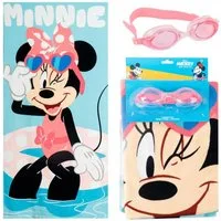Disney Minnie Mouse Strandtuch Kinder Strandtuch 70 × 140 cm mit Schwimmbrille als Set, (Spar-Set)