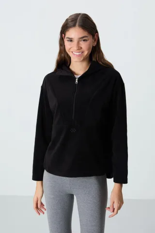 Übergroßer Plüsch-Hoodie mit halbem Reißverschluss
