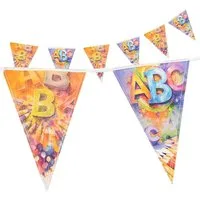 Party Factory Wimpelkette Back to School Wimpelkette 4–5 m – Deko für Einschulung & Schulstart, robust und widerverwendbar