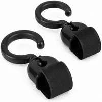 WestCraft Kinderwagen-Tasche Kinderwagenhaken 2er Set, Taschenhalter Hook 360° drehbar, schwarz (2-tlg., 2er-Set), 90° neigbar - stabiles Klettverschluss-System - Universell einsetzbar