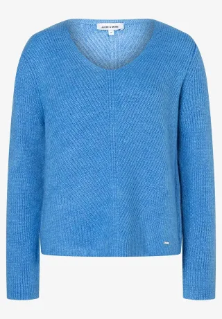 MORE & MORE - Rippstrickpullover blau - Gr. - 42