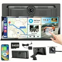 ESSGOO 11,3'' HD 4K Tragbar Kabellos Android Carplay Autodisplay Touchscreen Dashcam (Bluetooth, WIFI, Apple Carplay Android Auto GPS Navi WIFI BT EQ)