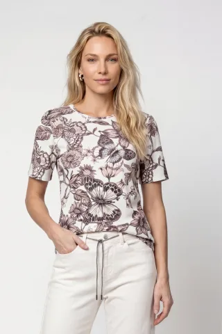 monari - T-Shirt mit Blumenmuster taupe gemustert - Gr. - 38