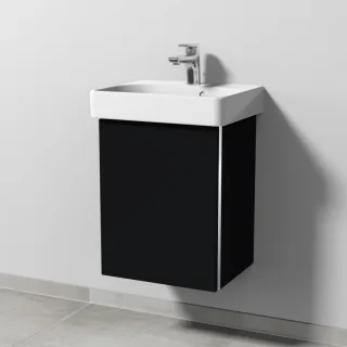 Sanipa 3way Waschtischunterbau zu Geberit Renova Plan Slim Waschtisch mit 4 Auszügen, Schwarz-Matt BS66808