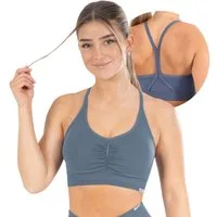 Smilodox Sport-BH Solid Scrunch, Ohne Bügel BH, Shaped Fit Yoga Bra, V-Ausschnitt Herausnehmbare Cups, Blickdichter Push Up BH, Verstellbare Träger