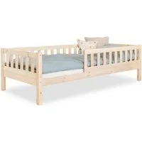 Ehrenkind Kinderbett Lille aus massivem Kieferholz inkl. Rollrost und Rausfallschutz (90x200 cm Natur, 2-in-1: Mit optionalem Umbauset zum Bodenbett umbaubar), flexibler Rausfallschutz beidseitig montierbar