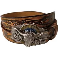 Ware aus aller Welt Ledergürtel Wild West Wechselgürtel Western Gürtel mit Longhorn Gürtelschnalle