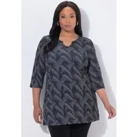 Ulla Popken Longshirt Longshirt A-Linie Tunika-Ausschnitt 3/4-Arm