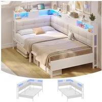 MSMASK Daybett Polsterbett Jugendbett mit LED-Beleuchtung und USB-Ladestation, Bettgestell mit Lattenrost aus Metall, 90 x 200 cm