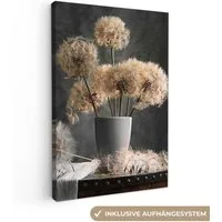 OneMillionCanvasses® Leinwandbild Blumensamen - Löwenzahn - Vase - Stilleben - Blumenstrauß, Fotodruck (1 St), Leinwand Canvas Wandbild, Wanddekoration 20x30 cm