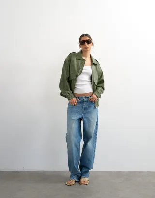 topshop - TSSONJA COATED CROPPED BOMBER OTW Green Jacket - Gr. - S