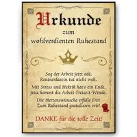 Tigerlino Poster Ruhestand Urkunde Rente Abschiedsgeschenk Kollege Rentner Geschenk
