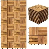 Clanmacy Holzfliesen 1-10 Terrassenfliesen, 11-110 Stück, Akazien-Holz Balkonplatten - 3, 33er Set, 33 St., 30x30cm = 1qm pro Fliese, rutschfest, Stecksystem, langlebig