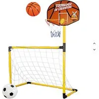 TruWare Fußballtor 2-in-1 Fußballtor & Basketballkorb für Kinder – Outdoor Sportspiel (Set mit Bällen, Pumpe & Netz, Für drinnen & draußen)
