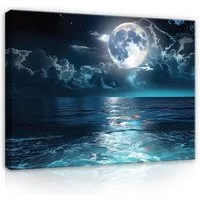 Wallarena Leinwandbild Ocean Mond - Blau - Modern - Schlafzimmer, Ozean, 40x30x2cm