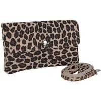 MIRROSI Clutch Damen, Crossbody Bag, Echtleder made in Italy ca.20x12x2cm, Umhängetasche, Schultertasche für jeden Anlass Leopard Leo Muster