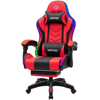 HOFFREE RGB Gaming Chair with Speakers Music Rhythm LED Lights Computer Chair with Massage Lumbar Surport 135°Recliner w