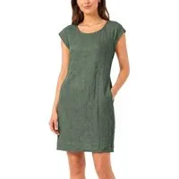 dy_mode Midikleid Einfarbiges Damen Leinenkleid Sommerkleid Kurzarm Midi Kleid in Unifarbe, mit Eingriffstaschen, leicht taillierte Passform