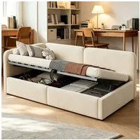 HAUSS SPOLE Polsterbett 90x200 Schlafsofa Tagesbett Bettkasten & austauschbarer Rückenlehne (Jugendbett Kinderbett mit Bettfunktion und Bettstauraum), Einzelbett ohne Matratze