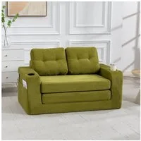 MODFU Sofa Rahmenloses Zweisitzer-Loungesofa aus Cordstoff mit Seitentaschen, Getränkehaltern und umbaubarem Sitzsack, gestepptes Design für maximalen Komfort