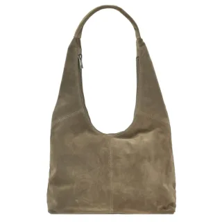 Shopper Beuteltasche bequemer Schultergurt Velourleder taupe 36x25cm | Bear Design Hobo Bag Schultertasche Handytasche geräumiger Begleiter Alltag Bür