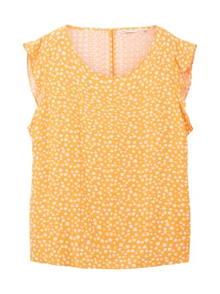 Denim Tom Tailor - Ärmellose Bluse orange flower print - Gr. - L