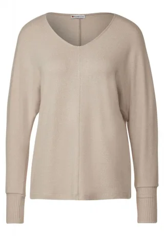 Street One - Cosy V-Neck Shirt beige - Gr. - 40