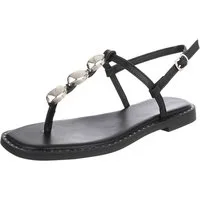 Ital-Design Damen Sandale mit T-Steg und Metall-Details Zehentrenner (91848953) Blockabsatz Riemchensandalen in Schwarz