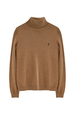 Rollkragenpullover camel meliert aus Wollgemisch mit gesticktem Rigby Go-Logo