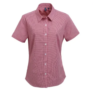 Premier Womens/Ladies Microcheck Kurzarm-Baumwollhemd (Rot/Weiß)