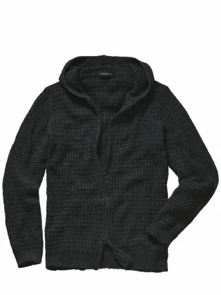 Mey & Edlich Herren Waffel-Cardigan Schwarz 35 % Polyamid, 30 % Wolle, 30 % Viskose, 5 % Kaschmir
