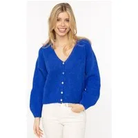 Zwillingsherz Strickjacke "Uni" One Size, Langarm, Knopfleiste, tiefer V-Ausschnitt, Wollanteil
