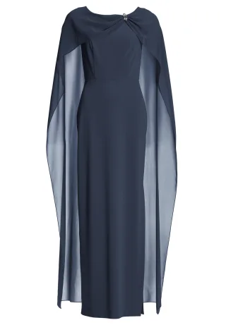 SWING - Abendkleid aus elastischem Crepe Jersey mit Chiffon Cape navy - Gr. - 44