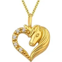 Limana Kette mit Anhänger 925 Silber Herz Halskette Mädchen Schmuck gold Kinderkette Pferd (Einhorn Kinderschmuck inkl. Geschenkdose), Geschenk Geburtstag Einschulung Schulanfang Weihnachten Ostern