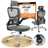 CLOUVOU Bürostuhl Ergonomisch, Schreibtischstuhl bis 150 kg - Testsieger (SmartSeat - Chefsessel für Arbeitszimmer, 3D-Kopfstütze & Flip-Up Armlehnen), Blade Wheels, Homeoffice, Gaming Stuhl, Drehstuhl