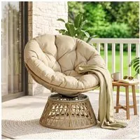 Outsunny Gartensessel Papasansessel (Rattan Sessel, 1-St., Korbsessel), Verstellbare Fußstütze 85 x 70 x 82 cm Khaki